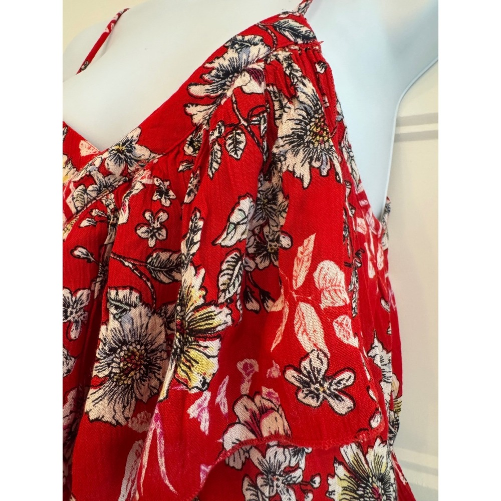 Patrons of Peace Anthropologie Red Floral Ruffle Peplum Cami Top Small - Picture 7 of 8